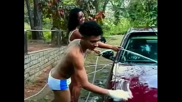 Car washing turned for juicy Brazilian floozie Sandra into nasty double-barreled threesome outdoor action