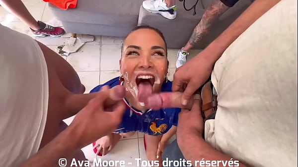 GIANT BUKKAKE - French Slut Sucks Strangers for Euro 2024 Football