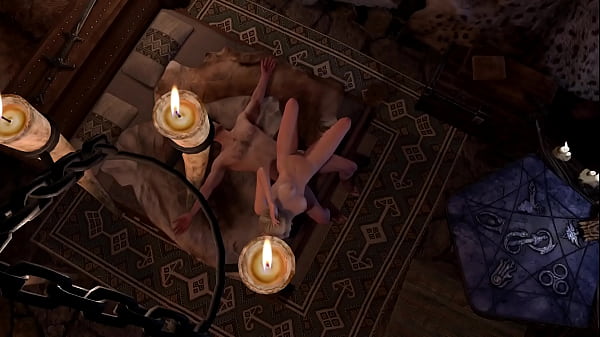 Rubia delgada monta una polla de lado: Parodia porno de Skyrim