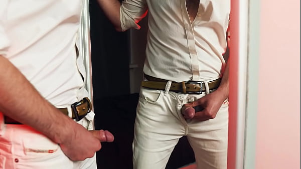 A handsome guy masturbates in front of a mirror. I finish loudly and fill the mirror with my sperm.