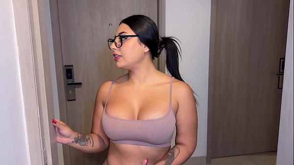 Whore neighbor wanted cock and comes to my apartment with an excuse and advantage because my girlfriend is not here on New Year's