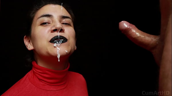 CFNM - Red turtleneck, Black lips - Handjob Cum mouthful Cum on clothes